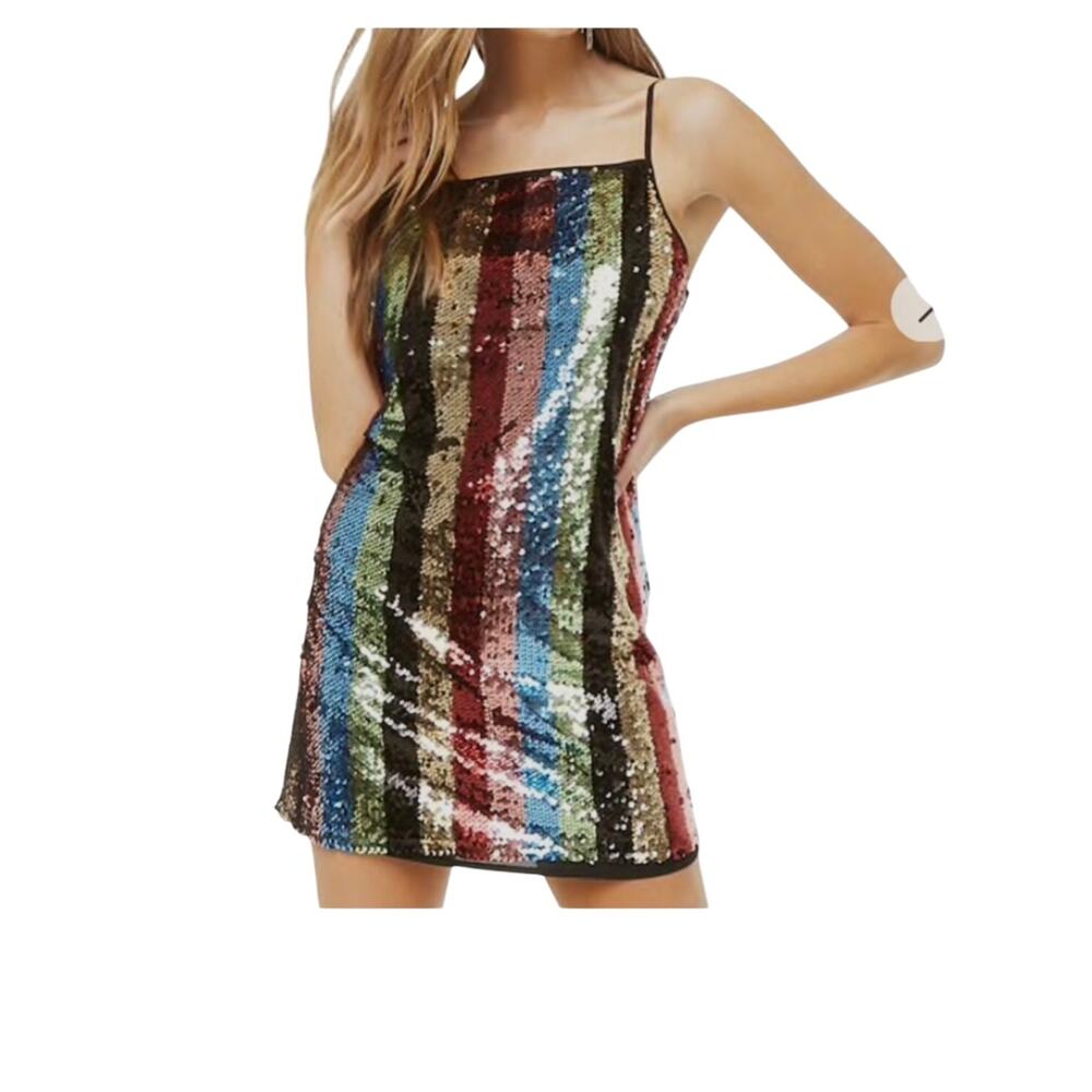 medium sequin multicolor striped mini dress metallic D4 2921 - Picture 2 of 11